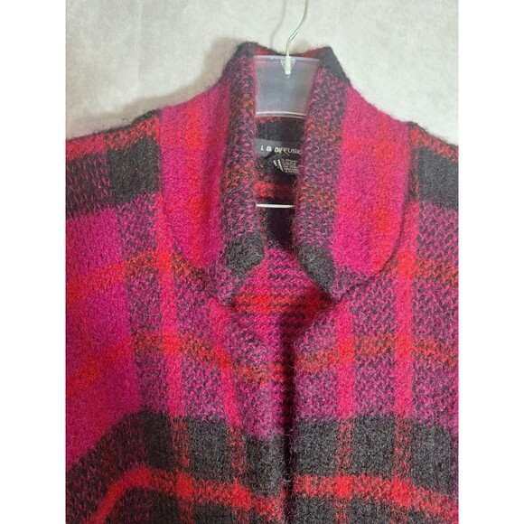 Vtg 80s I.B. Diffusion Mohair Wool Thick Furry Plaid Bright Cardigan Womens Sz L - Picture 8 of 15